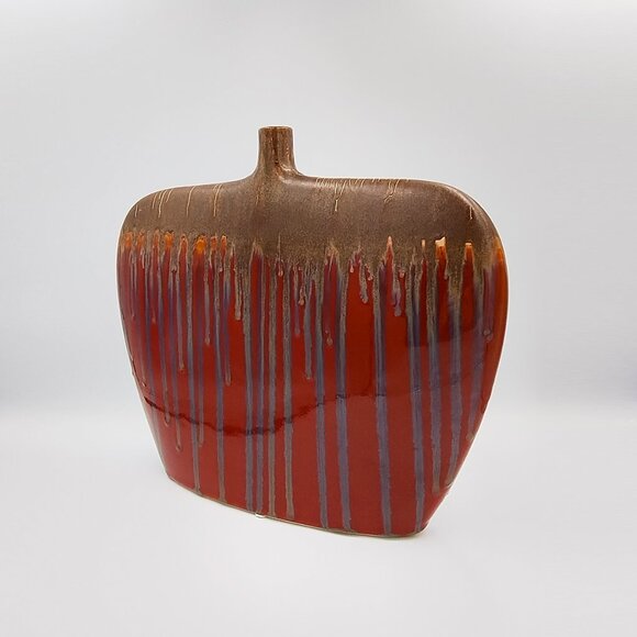1970s Gorgeous Polichrome Red and Brown Lava Vase in Ceramic. Made in Germany - Picture 6 of 8